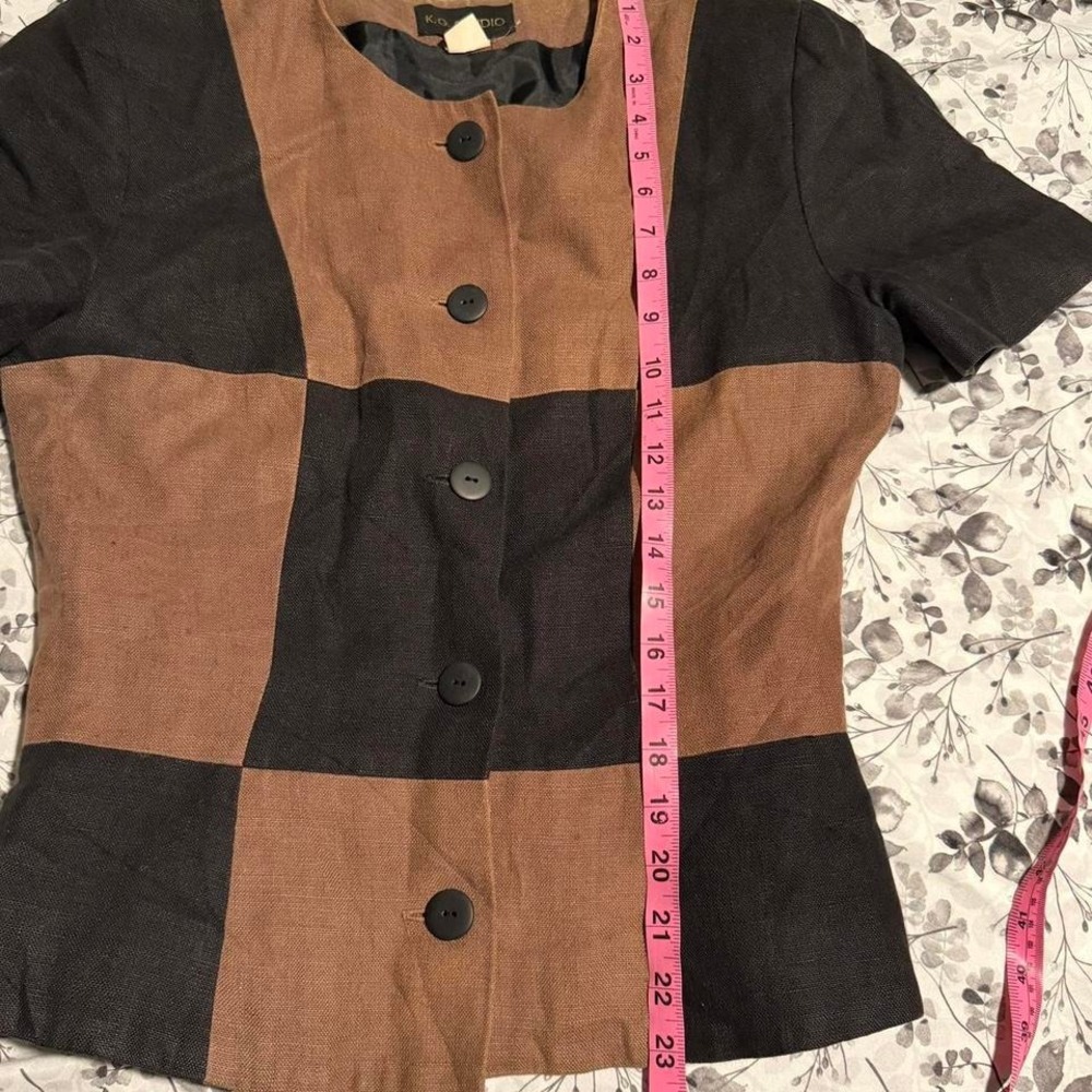 Vintage 80s Linen Button up Colorblock Blouse size medium - Picture 7 of 7